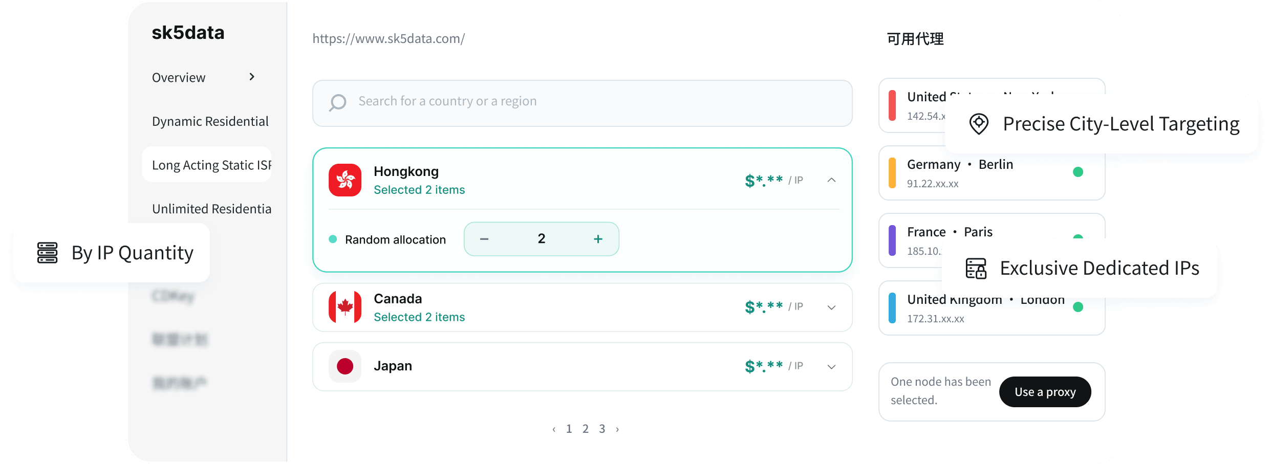 Dynamic residential proxy dashboard with traffic usage and session management